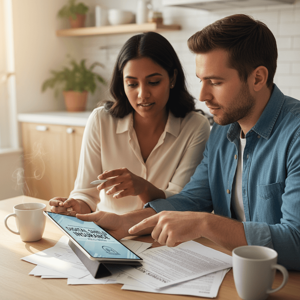 Family reviewing insurance documents